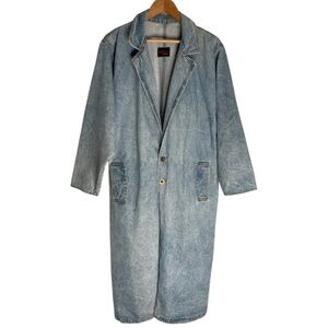 SUNBELT Vintage Denim Jean Jacket Long Trench Coat‎ Sz S M Oversized Relaxed Fit